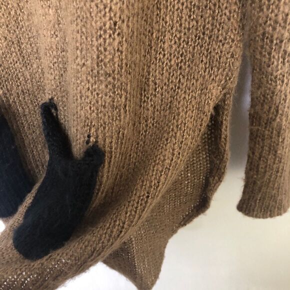 Wooden Ship Brown Knit Pocket Crewneck Sweater S M Small Medium Soft Tan - Picture 5 of 7